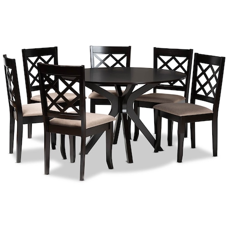 Baxton Studio Jana Sand Upholstered and Dark Brown Finished Wood 7-Piece Dining Set 170-10531-10894